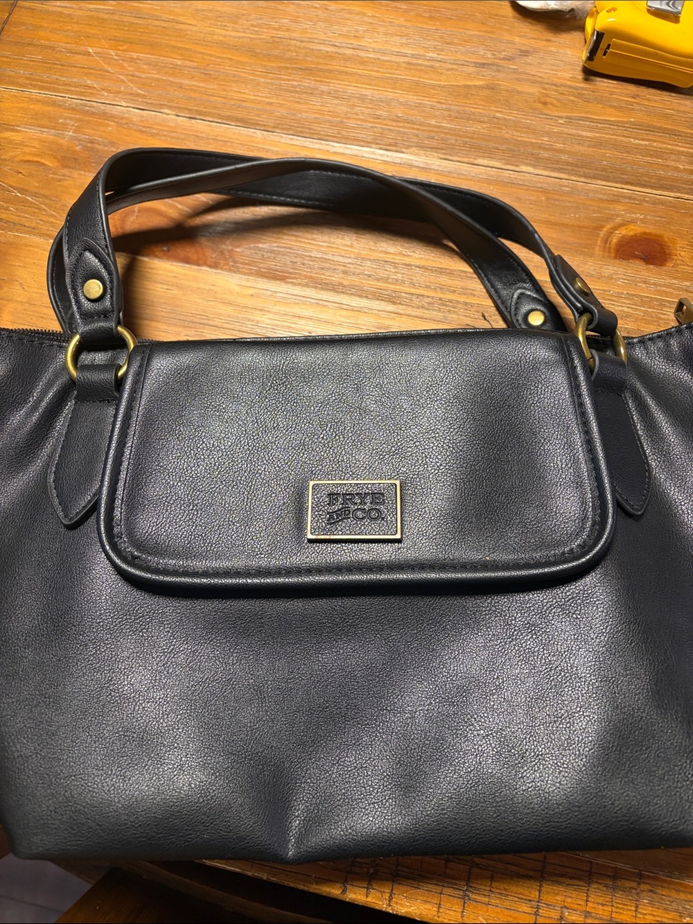 FRYE AND CO. Black Leather Shoulder Bag with Gold Accents